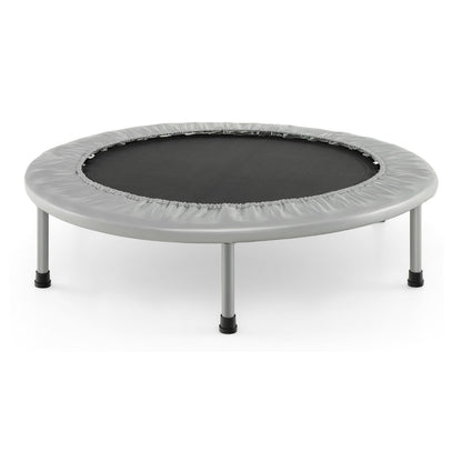 Foldable Mini Trampoline with Springs and Padded Cover in grey, shown from a front view on a white background