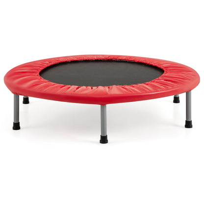 Foldable Mini Trampoline with Springs and Padded Cover-Red, a red trampoline with a black jumping mat and four grey legs