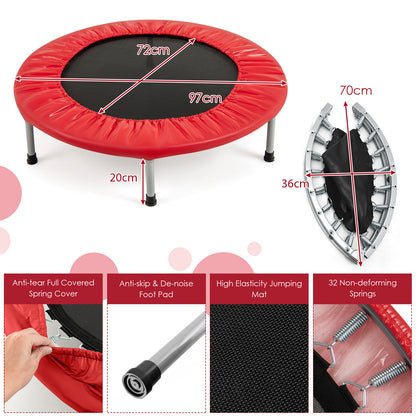 A diagram showing the dimensions of the red trampoline and its parts