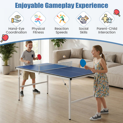 Children enjoying a game of ping pong on the foldable table indoors
