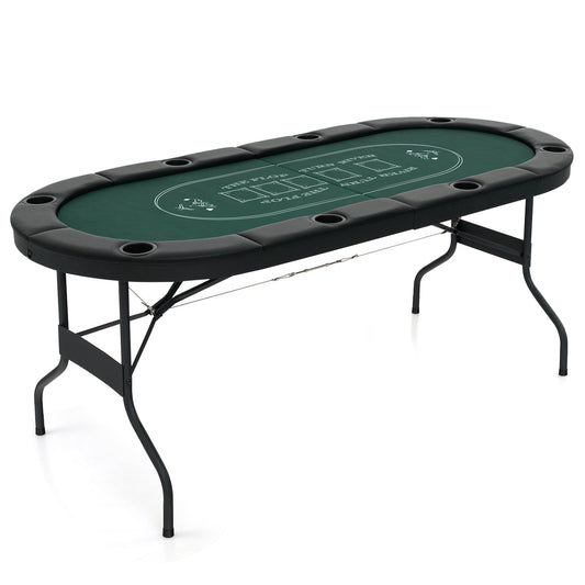 Foldable Poker Table with a green felt top and black padded edges on metal legs