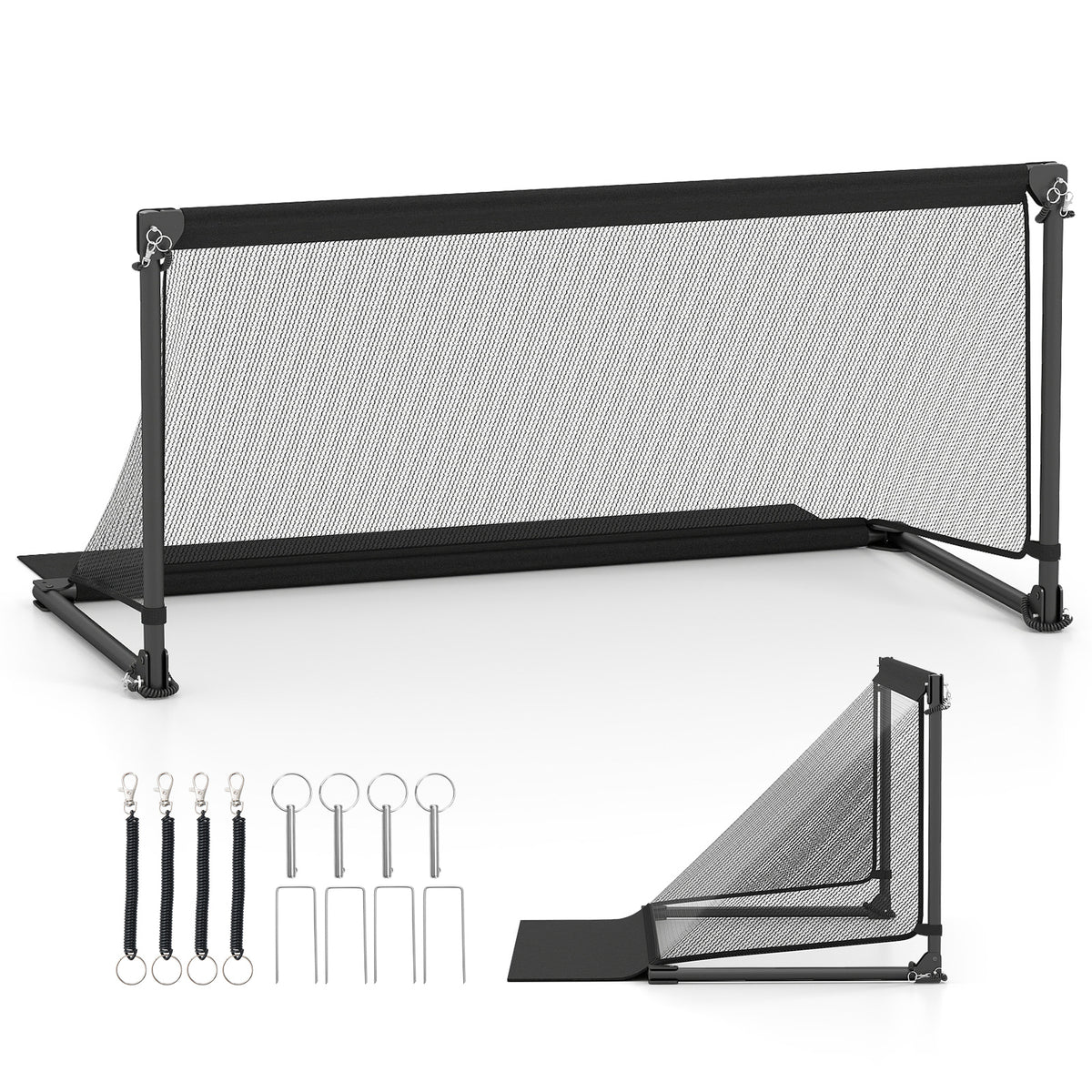 Foldable Pop-up Soccer Goal with Net-M set up with stakes and carry straps