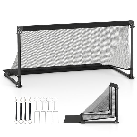 Foldable Pop-up Soccer Goal with Net-M set up with stakes and carry straps