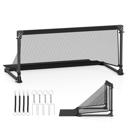 Foldable Pop-up Soccer Goal with Net-S set up with ground stakes and straps
