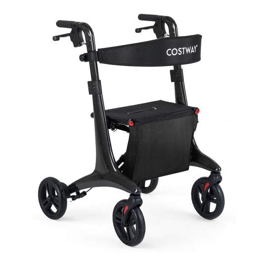 Foldable Rollator Walker with seat and carbon fibre structure in black