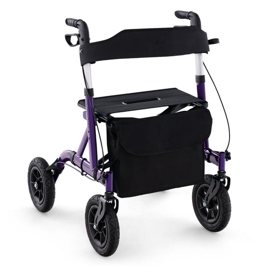 Foldable Rolling Walker with Seat-Purple, a mobility aid with a seat and storage bag