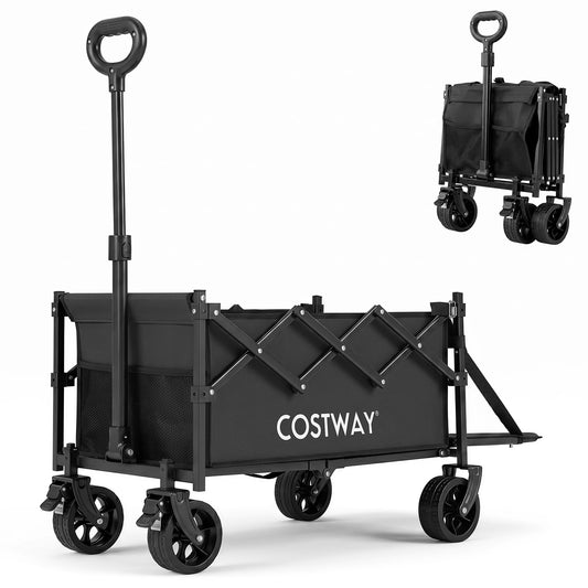 Foldable Transport Trolley 63-92L with large all-terrain wheels in black
