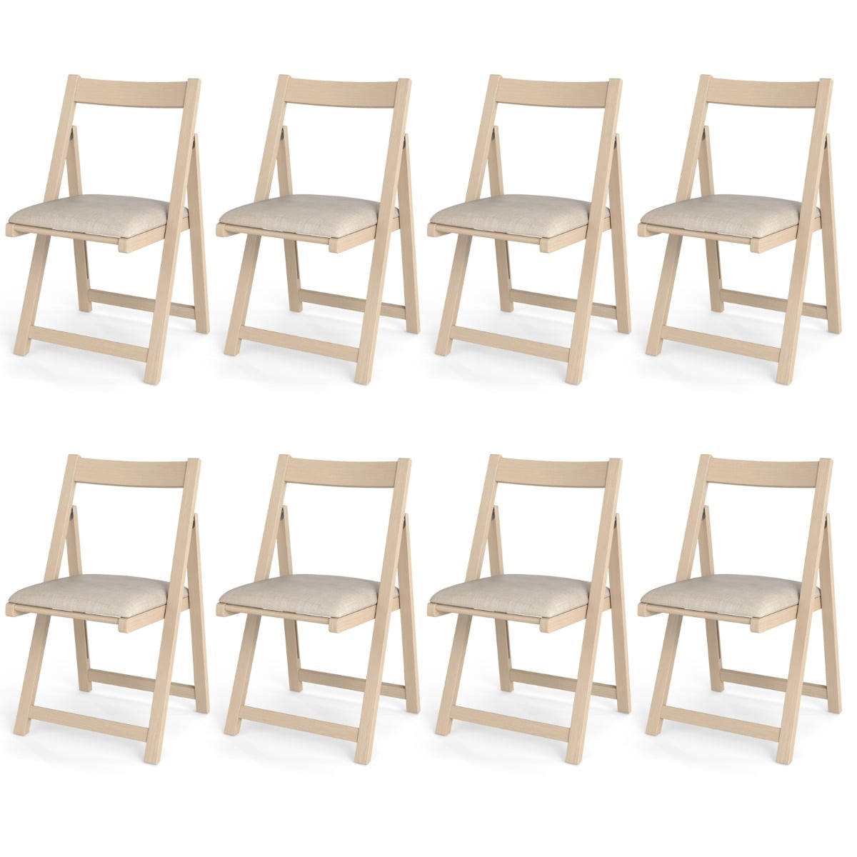 Foldable Dining Chair Set of 8 with Padded Seat and Curved Backrest-Beige