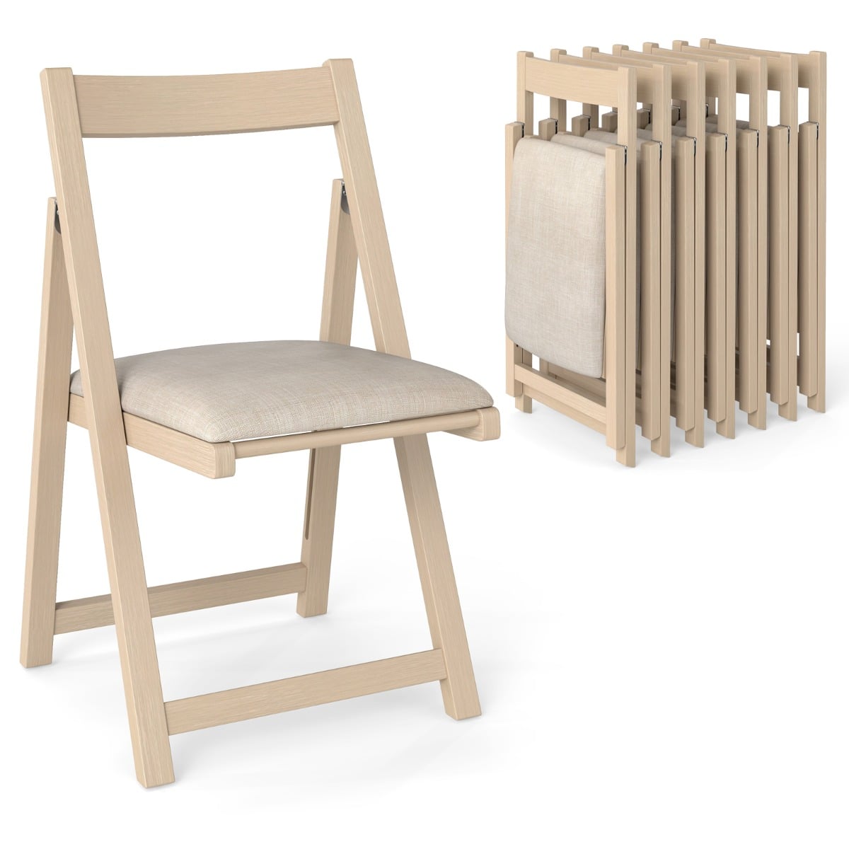 Foldable Dining Chair Set of 8 with Padded Seat and Curved Backrest-Beige