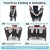 Foldable Pack and Play Portable Baby Playard with Rocking Bassinet and Diaper Changing Table-Blue
