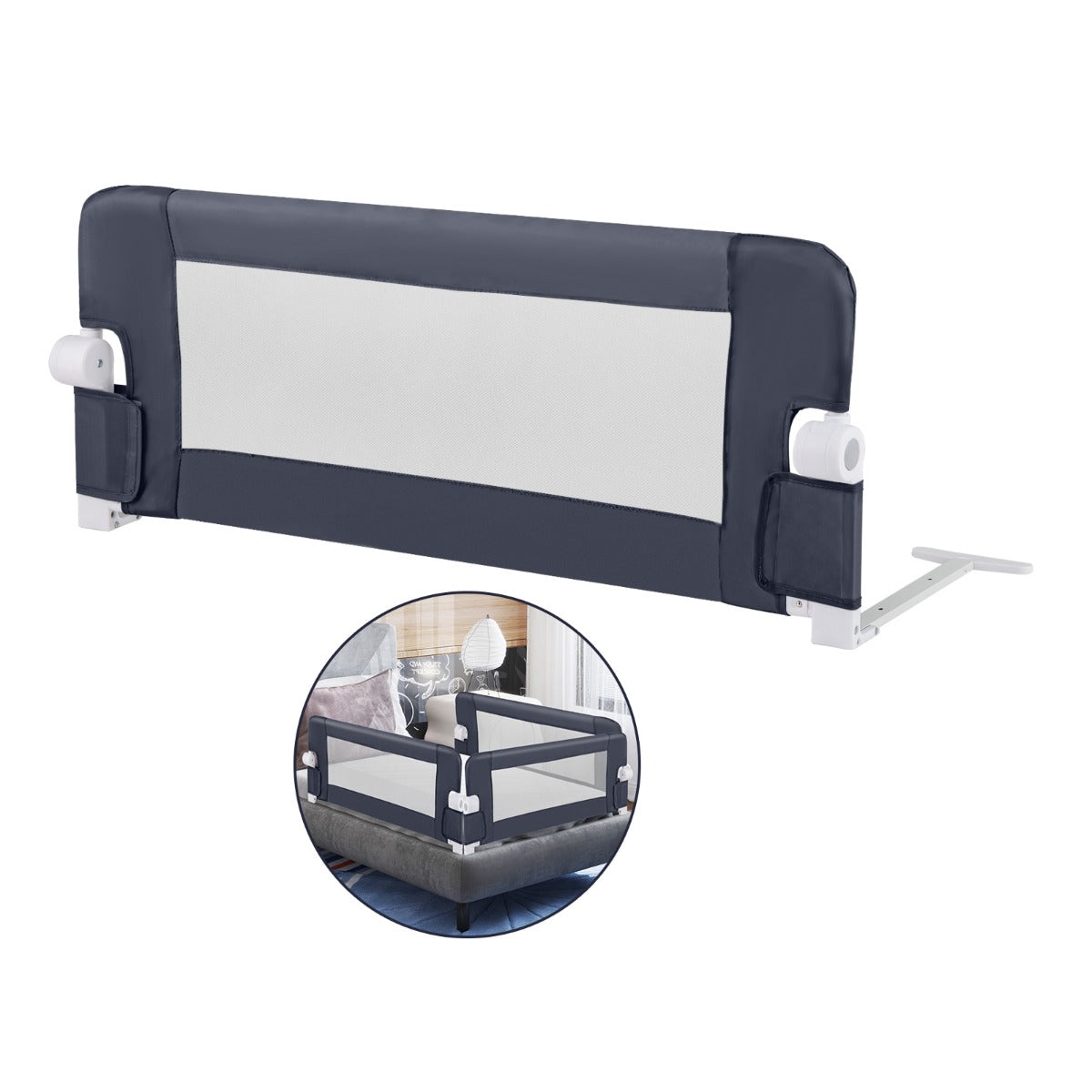 Foldable Toddler Bed Rail with Removable Oxford Cover-Dark Grey