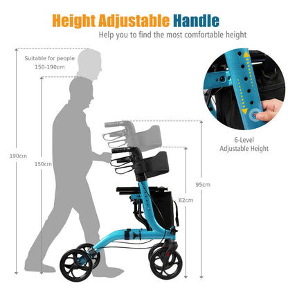 Height adjustable handle diagram for the blue rollator walker mobility aid