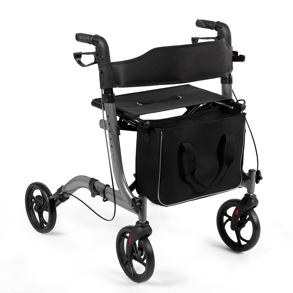 Folding Aluminium Rollator Walker Mobility Aid With 4 Wheels shown from a three-quarter angle