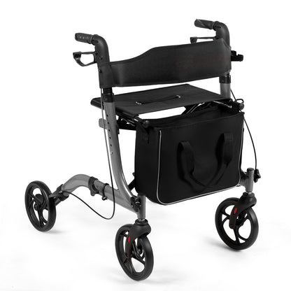 Folding Aluminium Rollator Walker Mobility Aid With 4 Wheels shown from a three-quarter angle