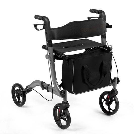 Folding Aluminium Rollator Walker Mobility Aid With 4 Wheels shown from a three-quarter angle