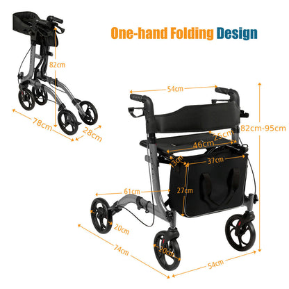 The mobility walker displayed with various dimension lines and arrows indicating its size
