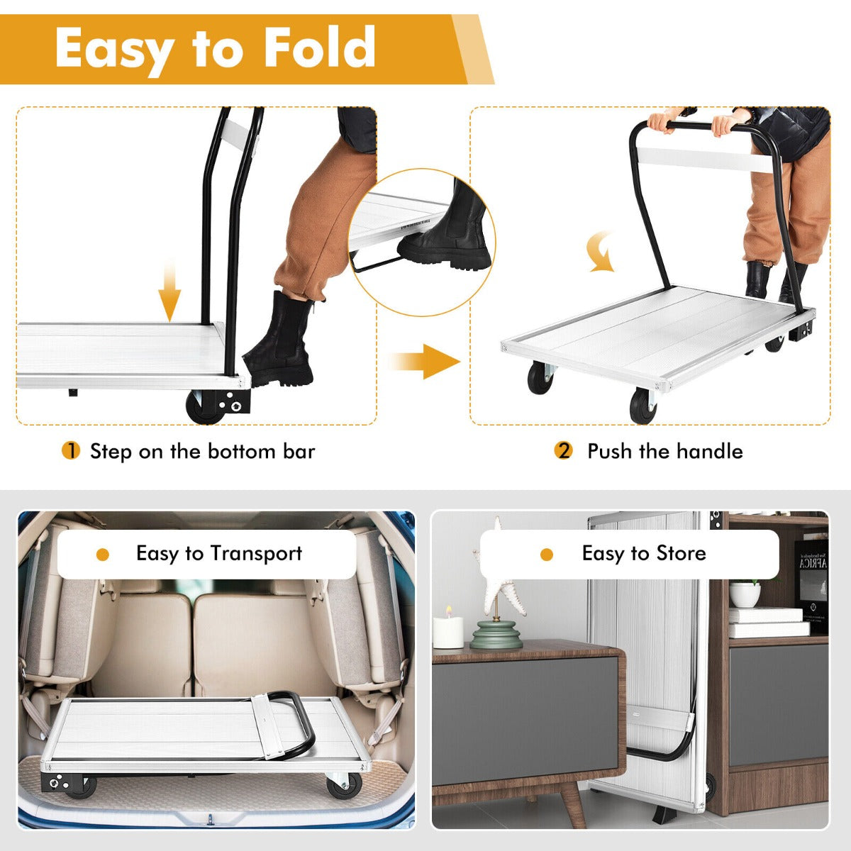 Instructions for folding and storing the aluminium platform truck