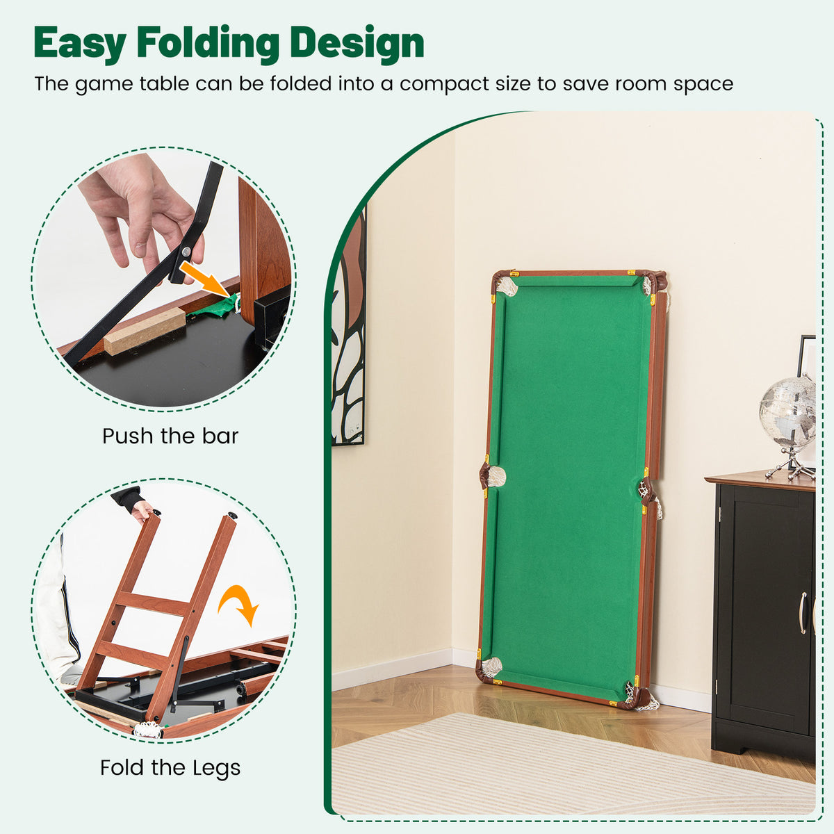 Instructions on how to fold the billiards table