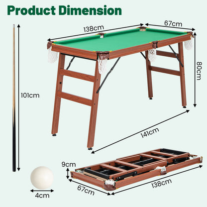 Diagram showing the dimensions of the billiards table