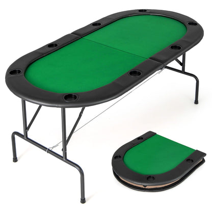 Folding Cardboard Game Table with 8 cup holders and comfy armrests in green, shown open and folded