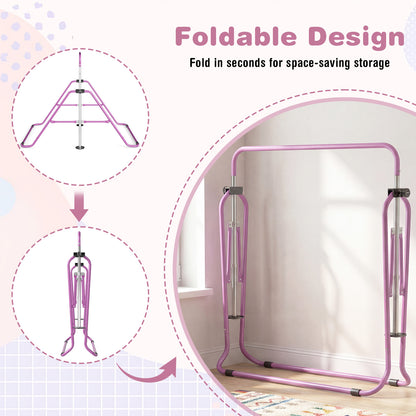The training bar demonstrating how the frame folds inwards for easy storage in a living space