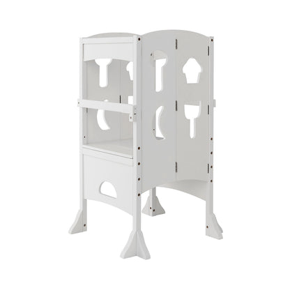 Folding Height Adjustable Kids Step Stool with Safety Latches in white with cut-out side panels