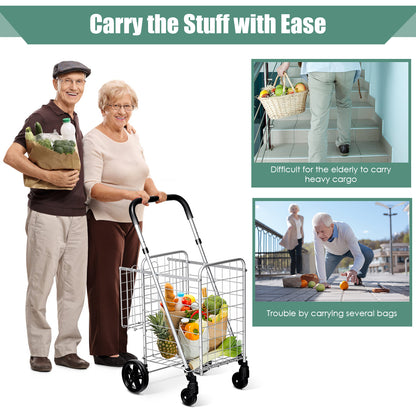 Elderly people use the shopping tote to carry groceries, showing ease of use