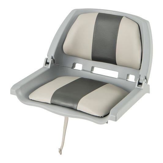 Folding Low Back Boat Seat in grey with cream and dark grey padding