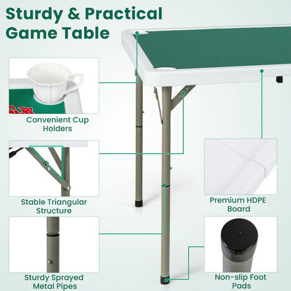 The game table with callouts highlighting the cup holders and structural details