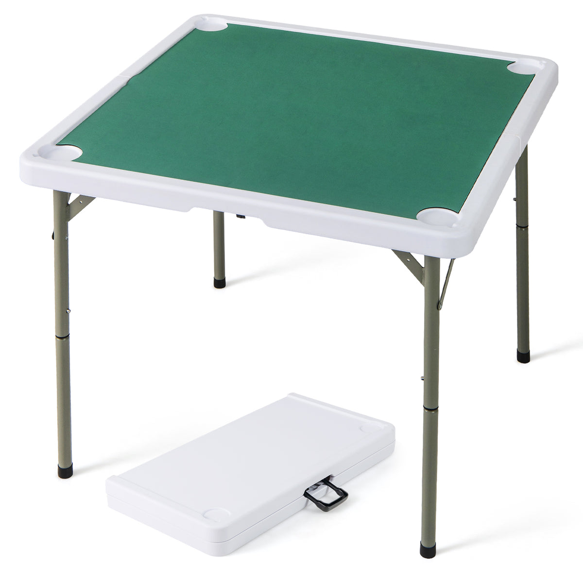 The game table standing upright with the folded version placed on the floor