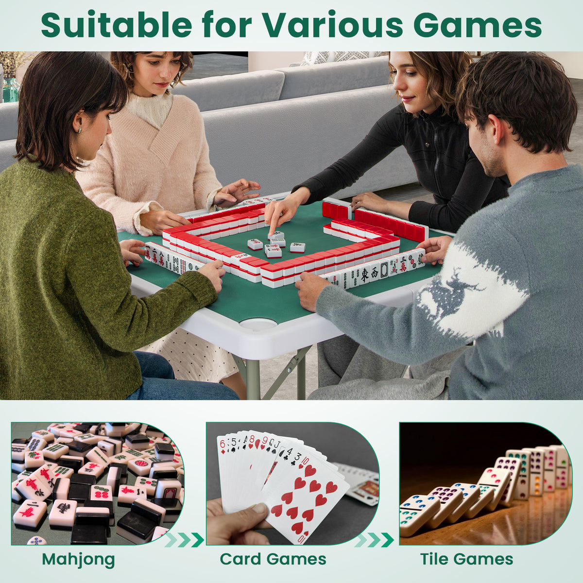 The game table shown with examples of different games that can be played on it