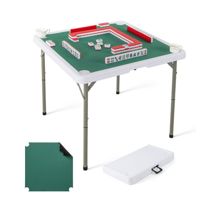 Folding Mahjong Table shown with a green mat, folded version, and separate green game mat