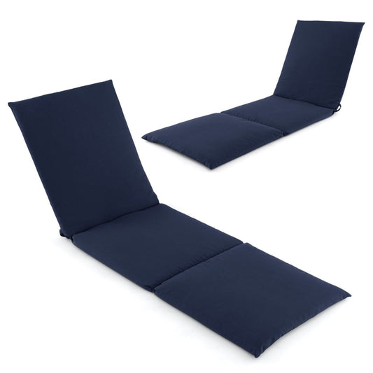 Folding Outdoor Chaise Lounge Cushion Patio Furniture Pad in navy blue shown from two angles