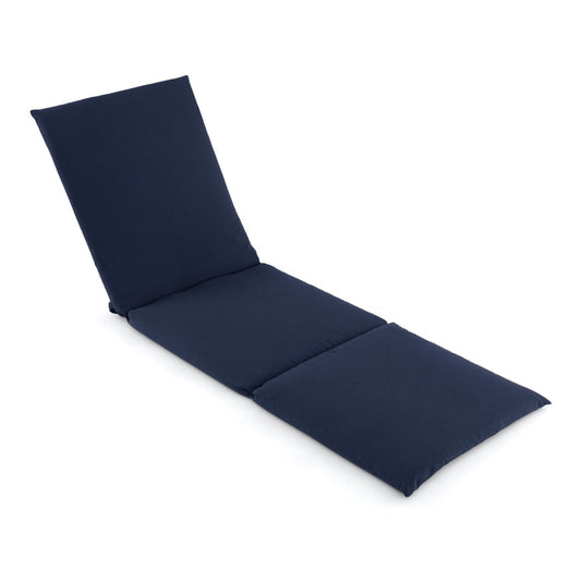 Folding Outdoor Chaise Lounge Cushion Patio Furniture Pad in navy blue, laid flat on a white background