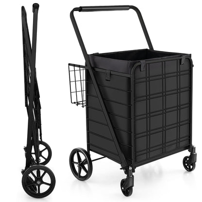 Folding Shopping Cart with Waterproof Liner shown folded and fully assembled