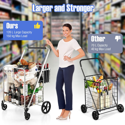 Comparison of the folding shopping cart with waterproof liner and a smaller trolley