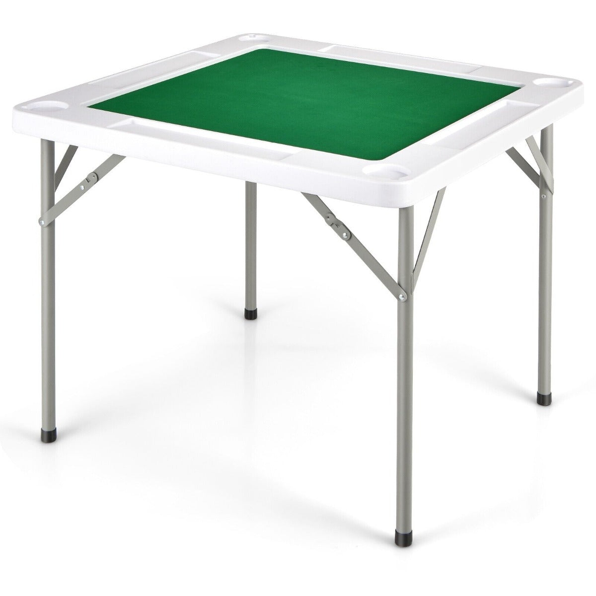 Folding Square Mahjong Table with a green felt surface and white frame on a white background