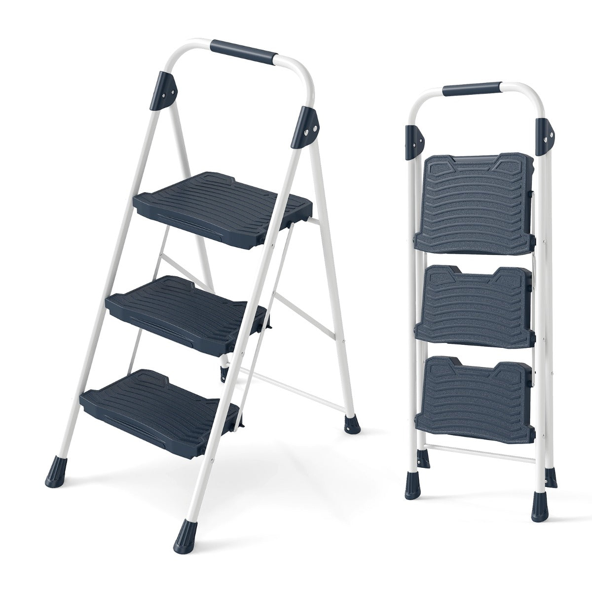 Folding Step Stool with cushioned handrail and wide anti-slip pedals in blue
