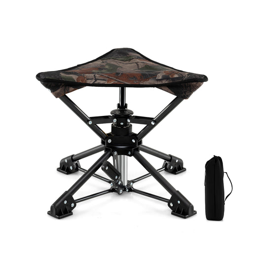 Folding Swivel Camping Hunting Stools with a black carry bag on a white background