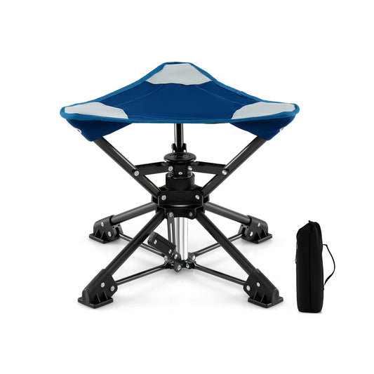 Folding Swivel Camping Hunting Stools in blue with a black carry bag