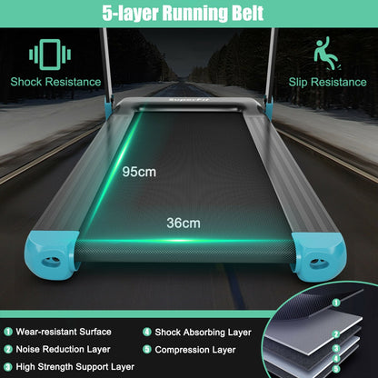 Folding Treadmill with APP Control and Bluetooth Speaker in Blue
