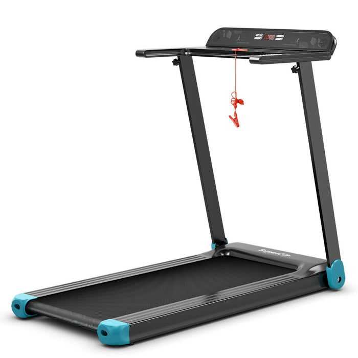 Folding Treadmill with APP Control and Bluetooth Speaker in blue, a compact home exercise machine