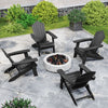 Folding Adirondack Chair with Wide Armrests and Inclined Backrest-Black