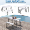 Folding Picnic Table Bench Set with Wood Grain HDPE Tabletop-White
