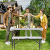Folding Picnic Table Bench Set with Wood Grain HDPE Tabletop-White