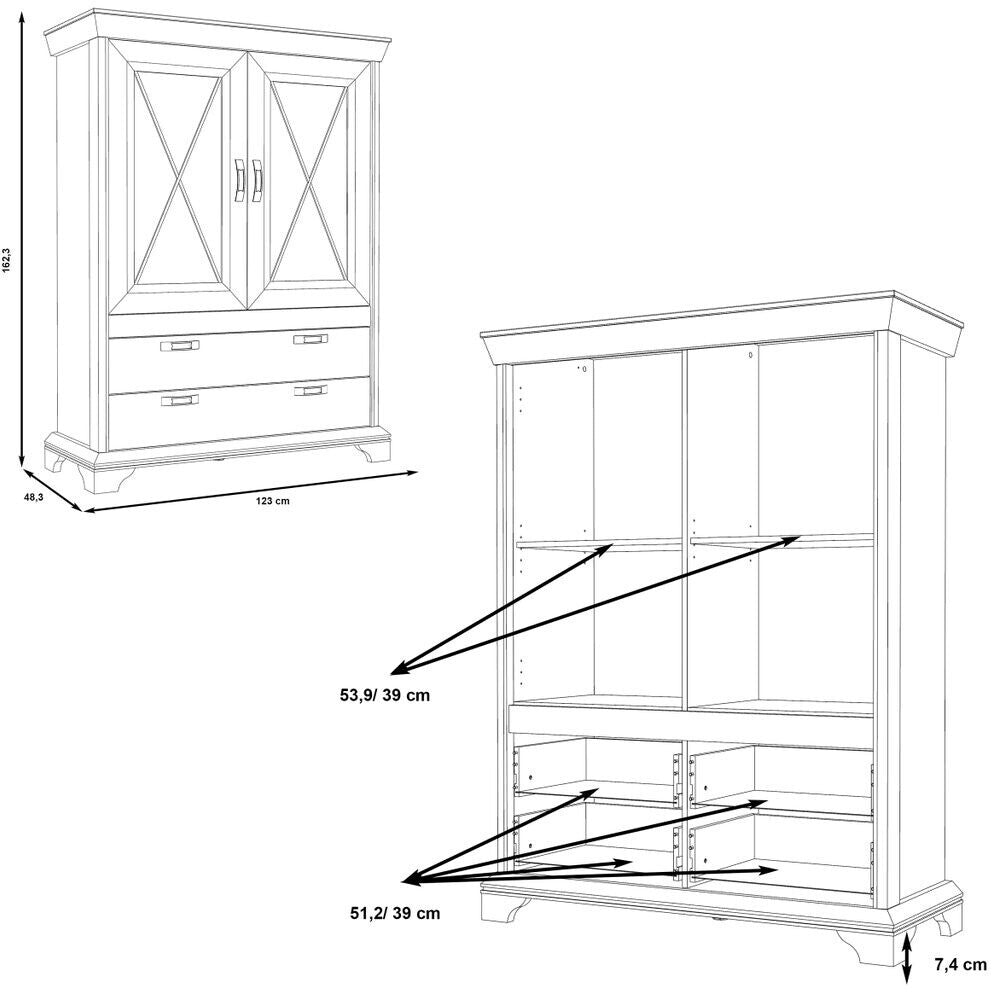 Kashmir 2 Door 2 Drawer Highboard (KSMS64) in White Pine