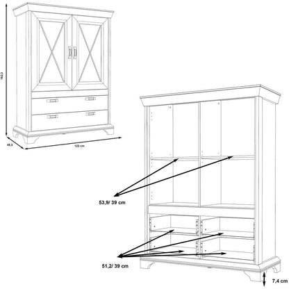 Kashmir 2 Door 2 Drawer Highboard (KSMS64) in White Pine