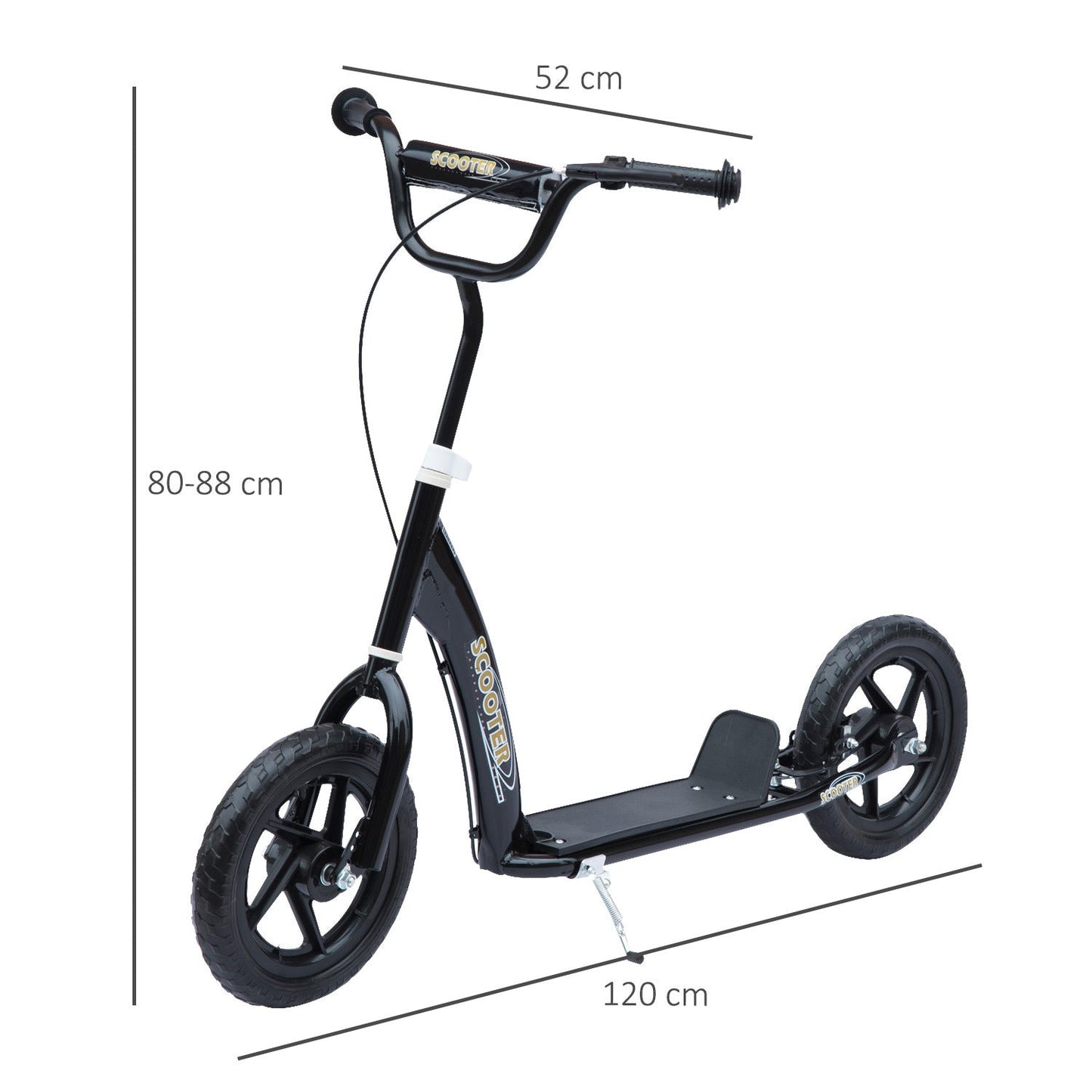 HOMCOM Kids Scooter Kick Scooter, with 12" EVA Tyres, Rear Brake, Big Wheels Scooter for 5-12 Years, Black