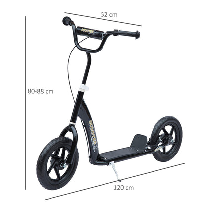HOMCOM Kids Scooter Kick Scooter, with 12" EVA Tyres, Rear Brake, Big Wheels Scooter for 5-12 Years, Black