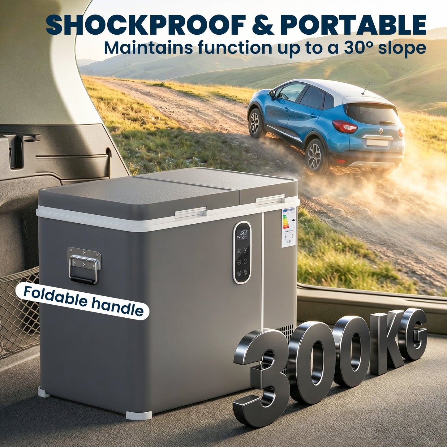 Outsunny 55L Compressor Car Fridge Freezer, Dual Zone Camping Refrigerator with App Control, Grey